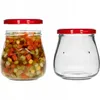 Two glass jars with red lids, one filled with mixed vegetables and the other empty. Produktbild-Vorschau
