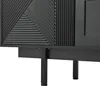 A close-up view of the textured front panel and legs of a black TV lowboard. Produktbild-Vorschau