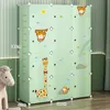 A modular storage cabinet with cartoon animal graphics, including a height chart on the side, displayed in a room setting with a toy horse in the foreground. Podgląd zdjęcia produktu