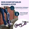 A person is leaning against a brick wall with a scooter. The image also contains marketing text and graphics. Produktbild-Vorschau