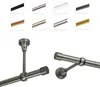 A collage showing different finishes of a curtain rod and close-ups of mounting hardware. Produktbild-Vorschau