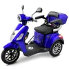 A blue electric trike scooter is shown from a three-quarter side view against a white background. Produktbild-Vorschau