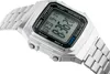 A close-up, angled shot of a silver Casio digital watch with a metal band against a white background. Produktbild-Vorschau