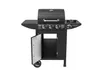 A black gas grill with its cabinet door open, shown against a white background. Produktbild-Vorschau