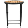 A product shot of a small round table with a wooden top and a black rattan-like base and legs, set against a white background. Produktbild-Vorschau