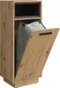 A laundry cabinet with its door open, revealing a grey fabric laundry bag inside. Produktbild-Vorschau