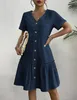 ASKSA Damen Sommerkleid Button Down Leinenkleid Strandkleid Produktbild-Vorschau 5