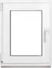 A white PVC window frame with a clear glass pane, shown from the front. Produktbild-Vorschau