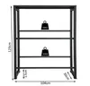 A black metal shelving unit with dimensions indicated. Produktbild-Vorschau