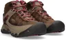 A pair of brown hiking boots with pink laces, shown from a front-side angle against a white background. Voir les images du produit