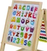 A wooden easel with a magnetic whiteboard displaying colorful alphabet letters and numbers. Voir les images du produit