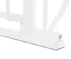 A close-up view of the bottom corner of a white baby gate, showing its base and a connection point. Voir les images du produit