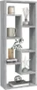 A tall, narrow gray wooden shelf unit with multiple compartments, displaying various decorative items. Produktbild-Vorschau