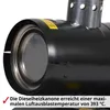 A close-up of a black diesel heater with a metal exhaust pipe and a yellow warning sticker. Produktbild-Vorschau