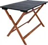 A folding table with a dark slatted top and wooden legs, shown against a white background. Anteprima dell’immagine prodotto
