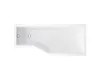 A top-down view of a white L-shaped bathtub on a white background. Produktbild-Vorschau