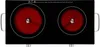 A black electric double burner hot plate with two red glowing heating elements. Náhled obrázku produktu
