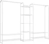 A white metal clothing rack with multiple shelves and hanging rods, presented against a white background. Náhled obrázku produktu