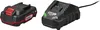 A black battery pack and a black battery charger are shown against a white background. Produktbild-Vorschau