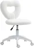 A white teddy fleece office chair with a heart-shaped backrest is shown against a white background. Podgląd zdjęcia produktu