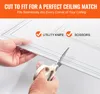 A hand is shown cutting a white ceiling tile with scissors, with text overlay indicating it can be cut to fit. Anteprima dell’immagine prodotto