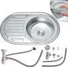 A stainless steel kitchen sink and its accessories are displayed against a white background. Produktbild-Vorschau