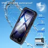A smartphone in a waterproof case is shown with water splashing around it, highlighting its waterproof features. Produktbild-Vorschau