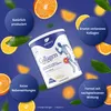 A product shot of a collagen supplement container surrounded by oranges and leaves, with marketing text bubbles. Produktbild-Vorschau