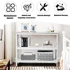 A white three-tier shelf unit with decorative items and books on display, set against a light gray and white background with curtains. Produktbild-Vorschau