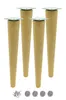 Four wooden table legs with metal mounting plates and screws and felt pads on a white background. Produktbild-Vorschau