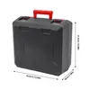 A black tool case with a red handle and red latches, shown with dimensions indicated by lines and text. Podgląd zdjęcia produktu