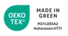 This is a logo and text indicating OEKO-TEX certification and manufacturing information. Anteprima dell’immagine prodotto