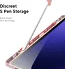 A hand is inserting an S Pen into a pink tablet case, highlighting its discreet S Pen storage feature. Produktbild-Vorschau