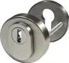 A close-up studio shot of a stainless steel door escutcheon with a keyhole. Produktbild-Vorschau