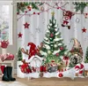 A Christmas-themed shower curtain with gnomes, a Christmas tree, and presents. Produktbild-Vorschau