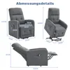 Diagrams and measurements of a gray recliner chair. Náhľad obrázku produktu