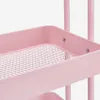 Close-up view of a pink metal serving trolley with three tiers. Produktbild-Vorschau
