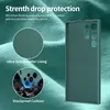 A product image showcasing a phone case with text highlighting its features like drop protection and microfiber lining. Produktbild-Vorschau