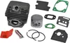 A collection of chainsaw engine parts, including a cylinder, piston, rings, and gaskets, laid out on a white background. Anteprima dell’immagine prodotto