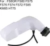 A white plastic fuel tank with a black cap and tube, with text listing compatible models above. Produktbild-Vorschau