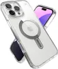 A clear iPhone case with a MagSafe ring and Apple logo is shown against a white background. Produktbild-Vorschau
