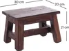 A small wooden stool with dimensions indicated by text overlays. Produktbild-Vorschau