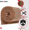 A rolled-up mat made of natural fibers, with marketing icons and text highlighting its features. Podgląd zdjęcia produktu