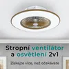 A ceiling fan with integrated lighting mounted on a white ceiling. Náhled obrázku produktu
