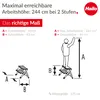 Diagrams and text explaining the dimensions and usage of a step stool. Náhled obrázku produktu