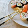 5 Paar Essstäbchen Schwarz-Gold Edelstahl Chopsticks Sushi Produktbild-Vorschau 5
