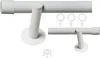 Two white curtain rods with brackets and curtain rings with clips are shown against a white background. Produktbild-Vorschau
