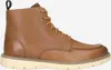 A side view of a brown leather boot with yellow laces. Produktbild-Vorschau