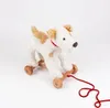 A plush toy dog on wheels with a red string attached, set against a plain white background. Anteprima dell’immagine prodotto