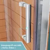 Close-up of a shower door handle with text overlay. Podgląd zdjęcia produktu